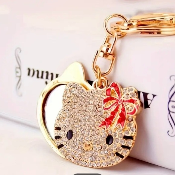 NWOT Hello Kitty Rhinestone Keychain with Mirror Red Bow Keychain - Picture 9 of 11